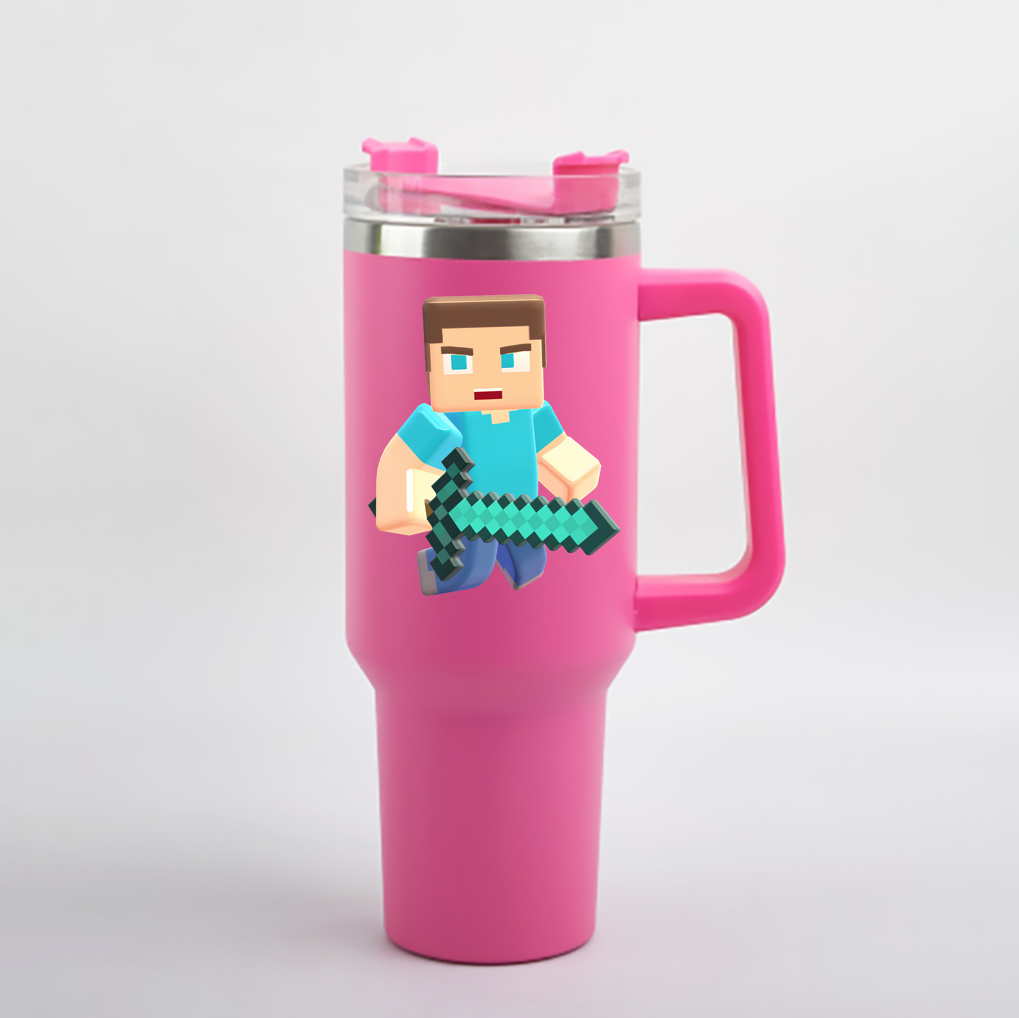 （画像用） マインクラフト ブロックの世界 Minecraft MC Block world 1200mL車用タンブラー - クリスタルステッカー（プラスチックストロー付き）